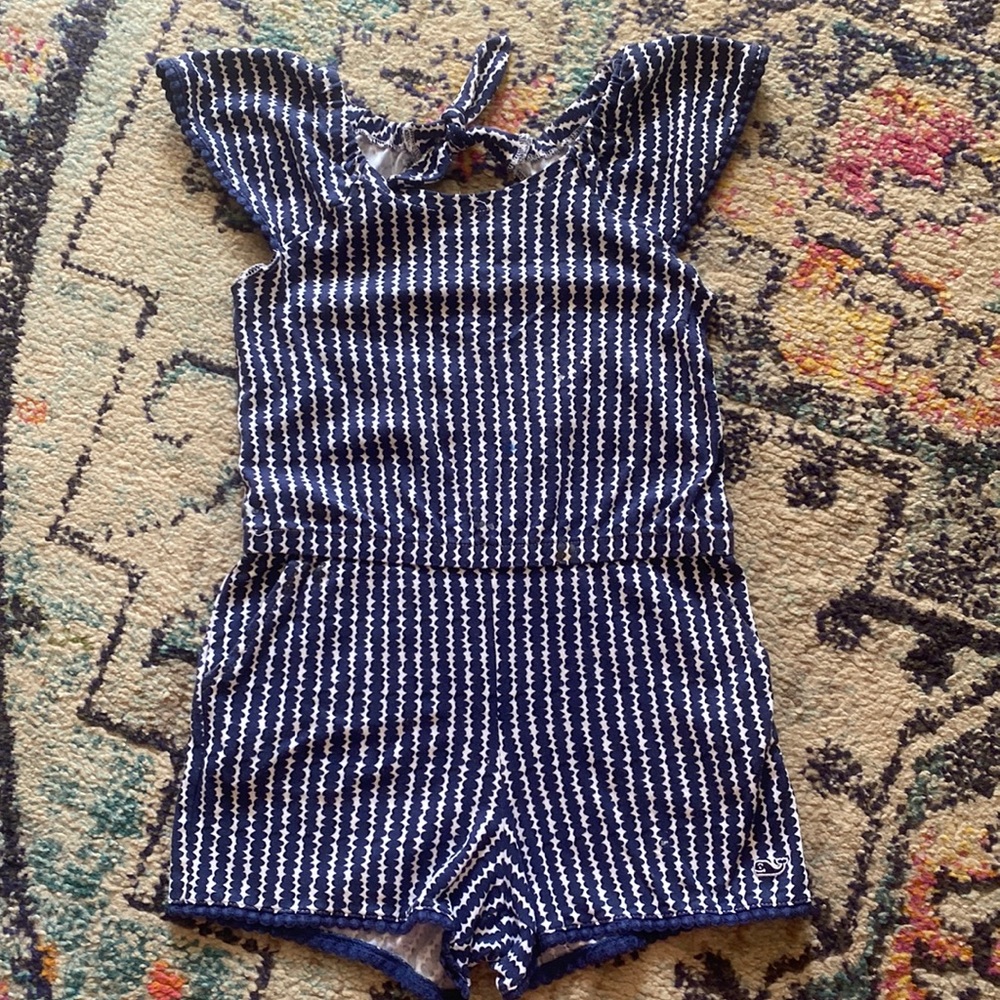 Navy and white VV girls romper